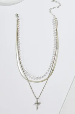 Pearl Cross Layered Necklace