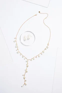 Pearl Detail Long Necklace Set