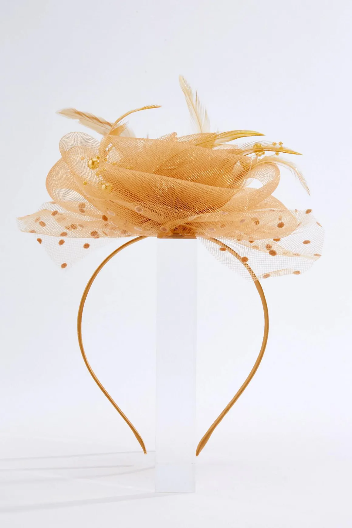 Pearl Feather Polka Dot Fascinator