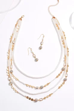 Pearl Gold Layered Mix Necklace Set