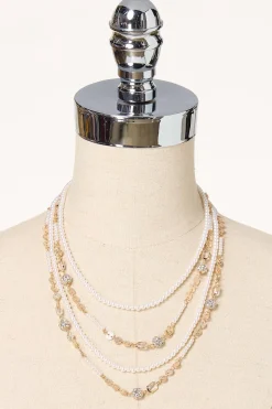 Pearl Gold Layered Mix Necklace Set