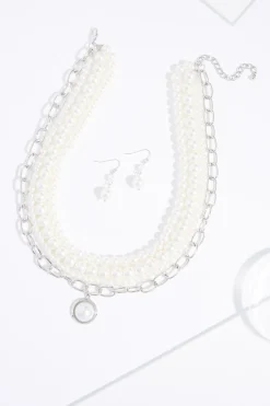 Pearl Layered Chain Necklace Set