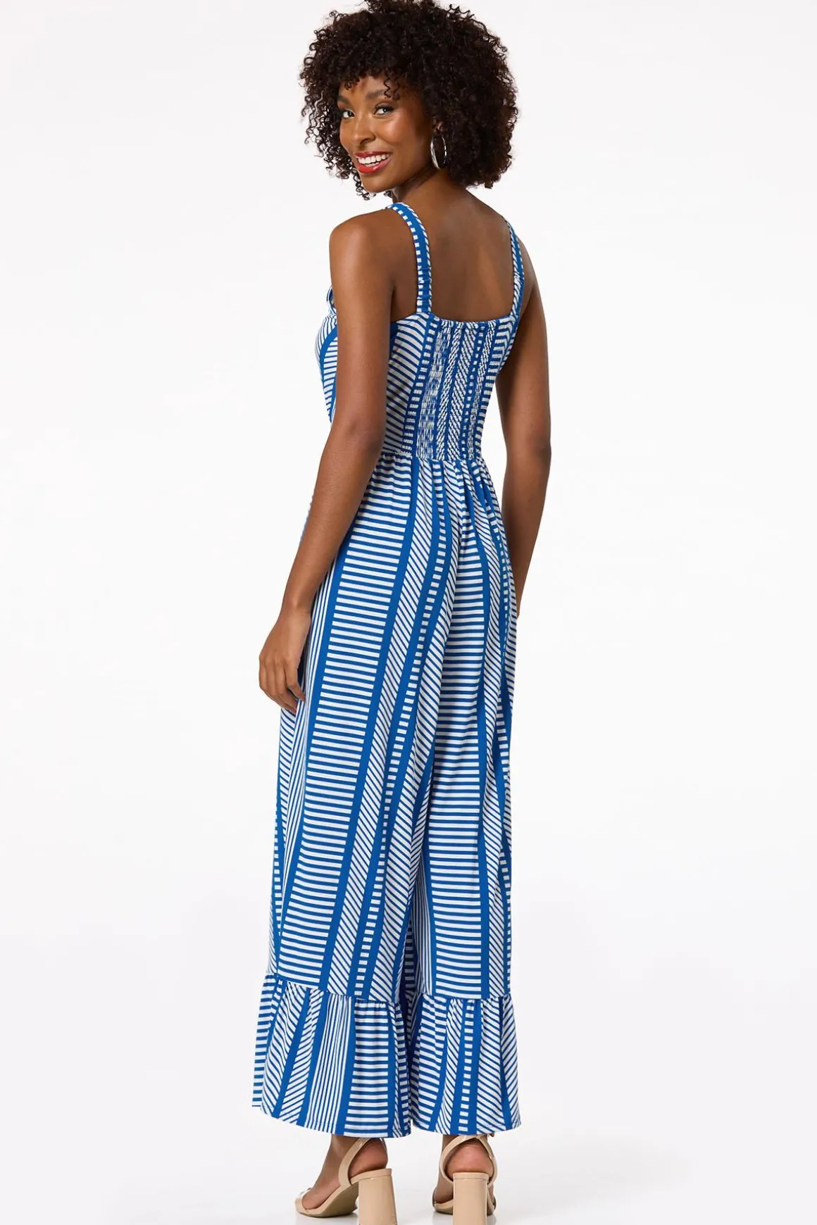 Petite Blue Patterned Tiered Leg Jumpsuit