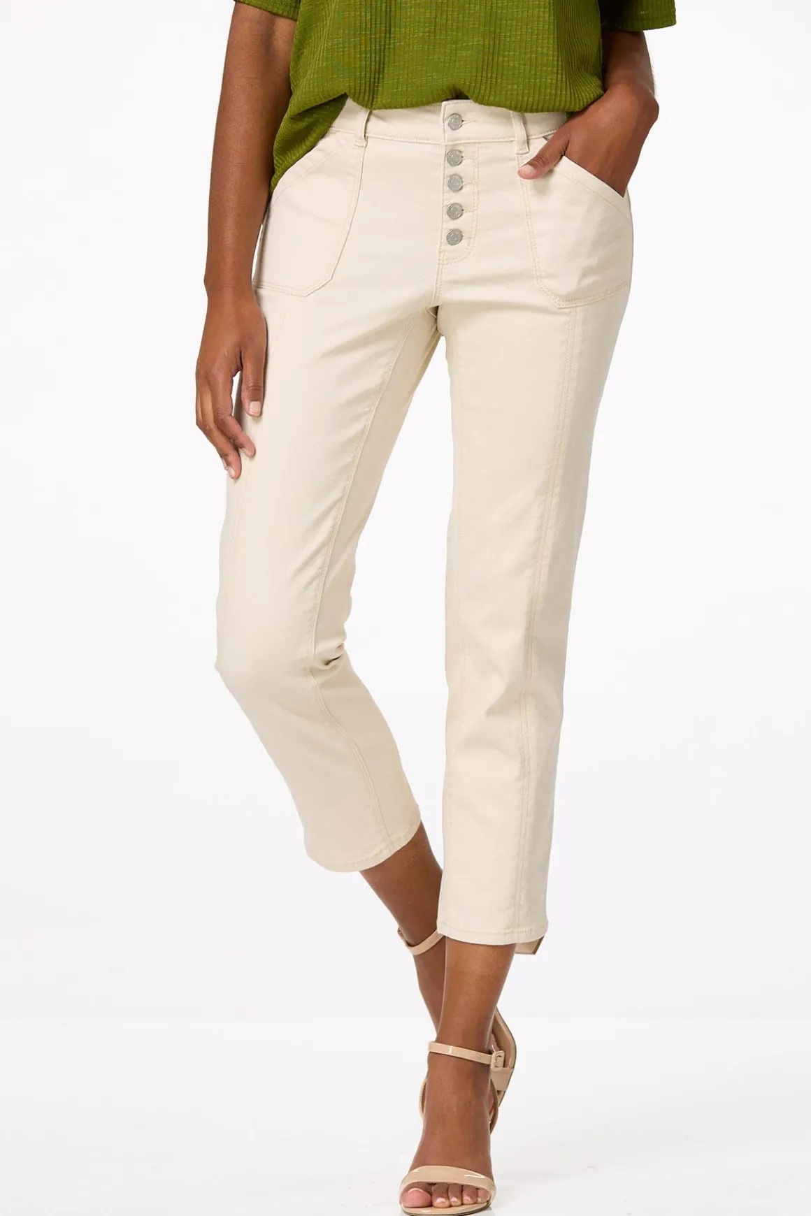 Petite Button Front Ankle Pants