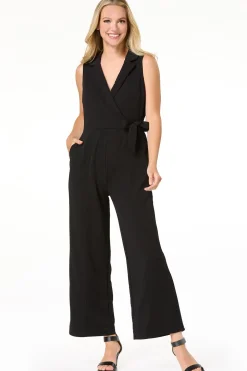 Petite Collared Tie Waist Jumpsuit