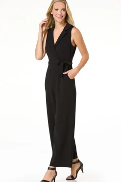 Petite Collared Tie Waist Jumpsuit