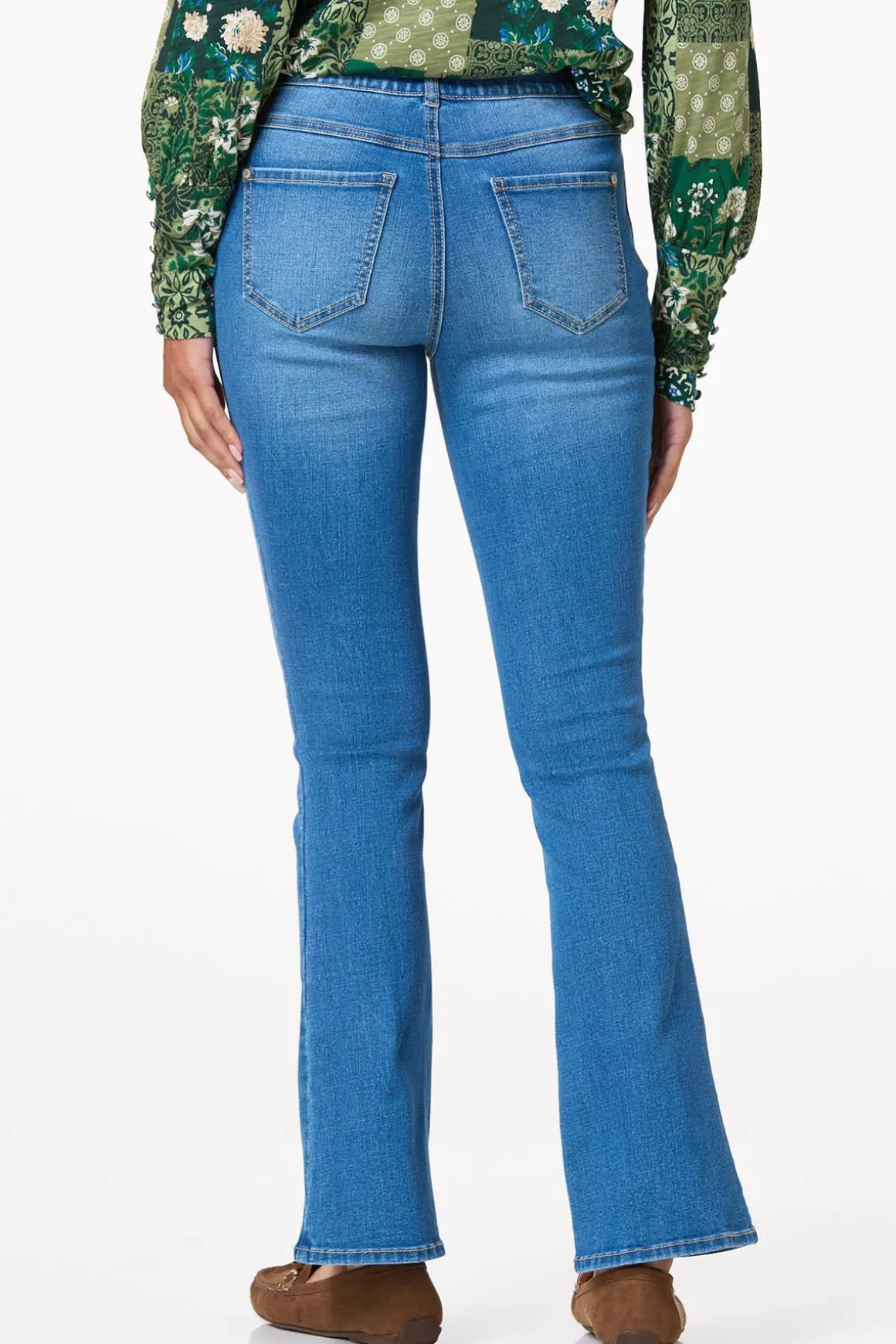 Petite Double Button High Rise Bootcut Jeans