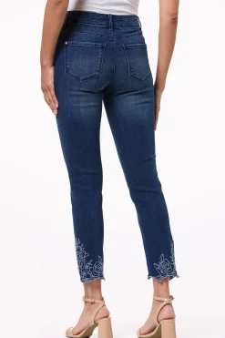 Petite Embroidered Hem Ankle Jeans