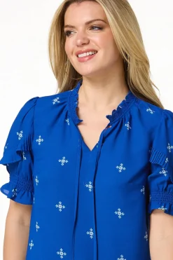 Petite Floral Pleated Sleeve Top
