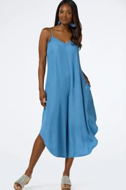Petite Frayed Chambray Jumpsuit