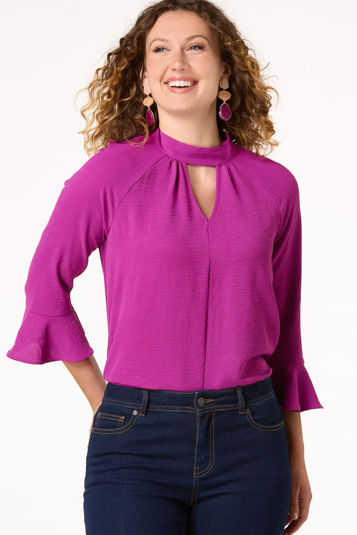 Petite Keyhole Mock Neck Top