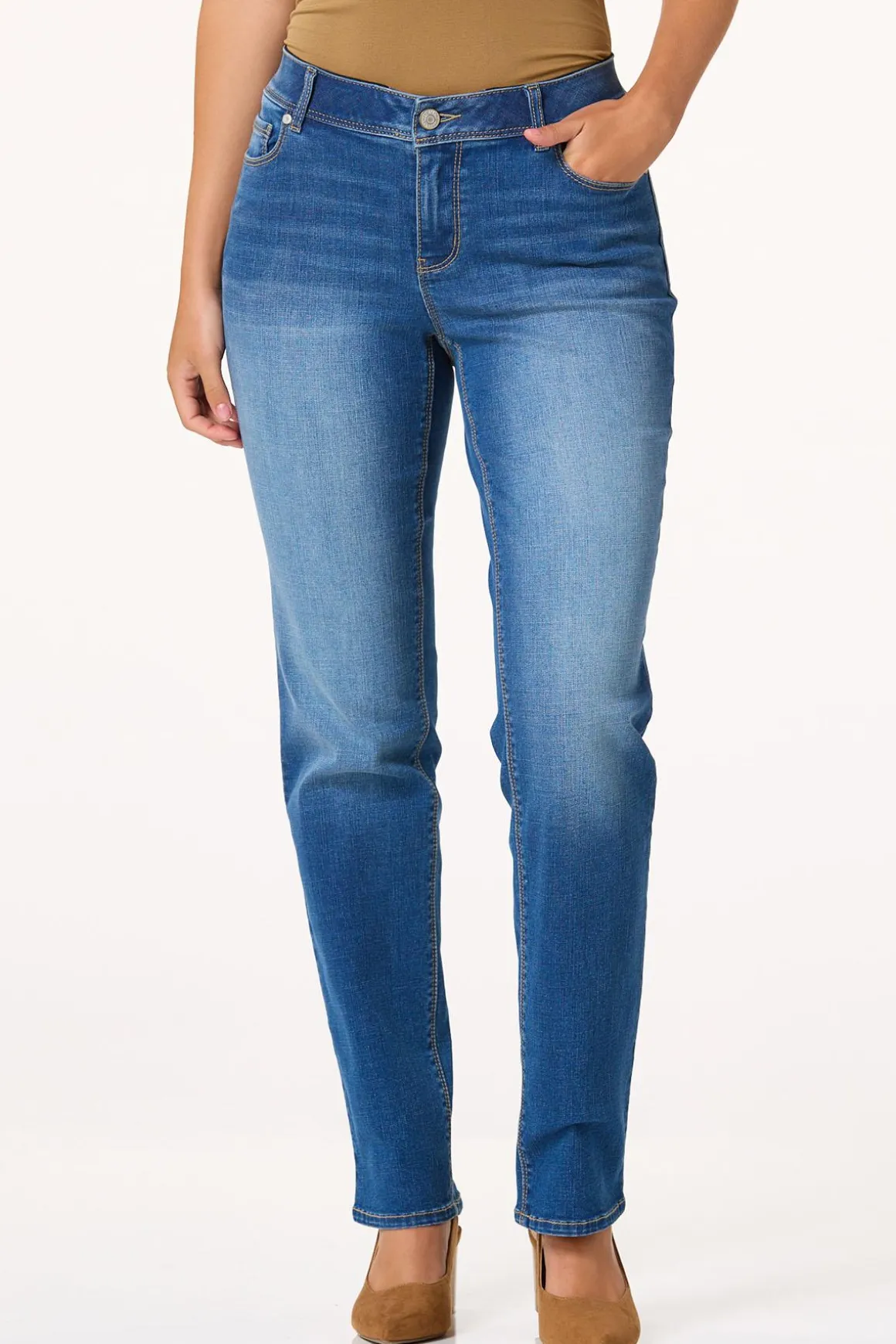 Petite Mid Rise Faded Blue Jeans