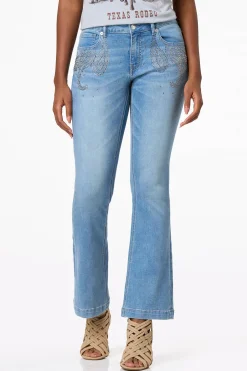 Petite Rhinestone Paisley Bootcut Jeans