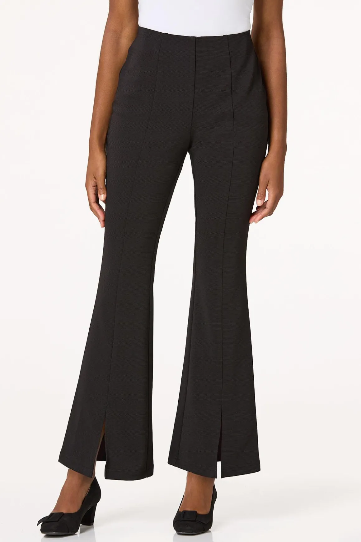 Petite Ribbed Split Hem Flare Pants