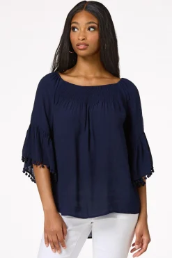 Petite Smocked Pom Sleeve Poet Top