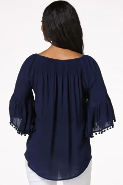 Petite Smocked Pom Sleeve Poet Top