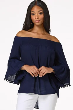Petite Smocked Pom Sleeve Poet Top
