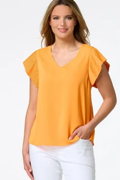 Petite Solid Pleated Sleeve Top