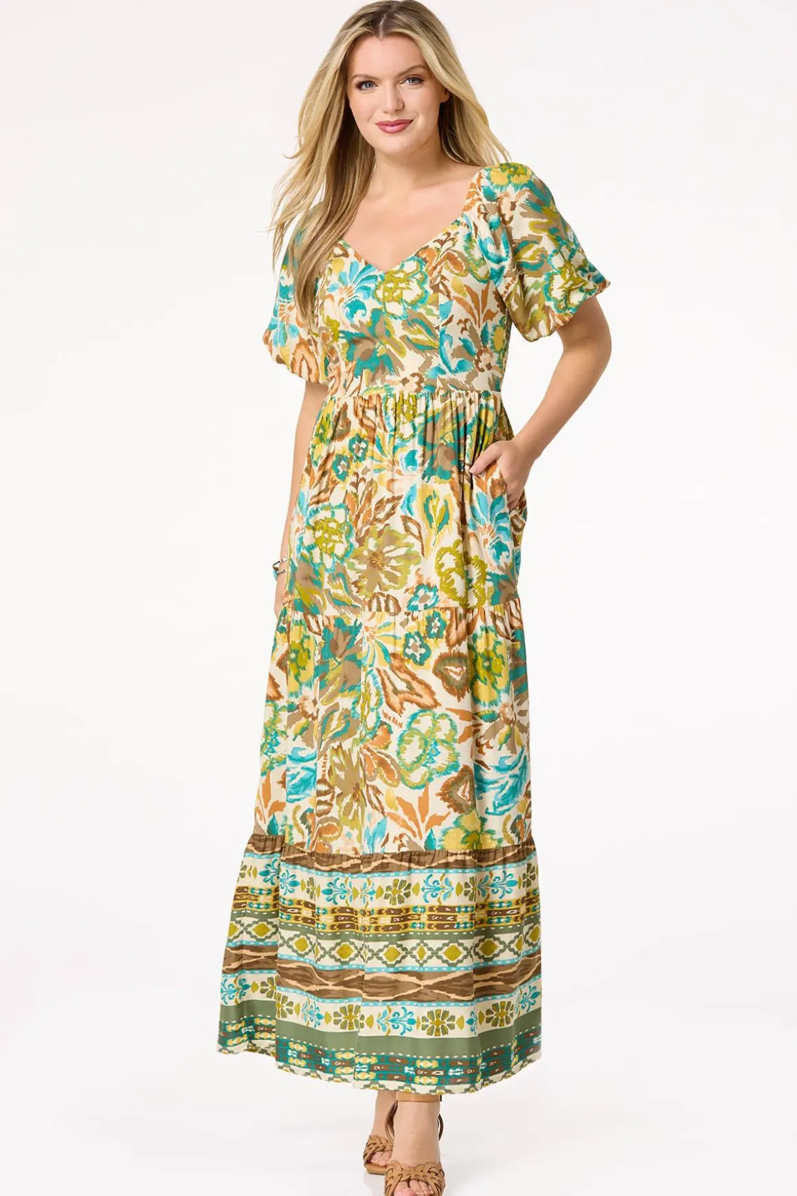 Petite Tiered Bubble Sleeve Maxi Dress