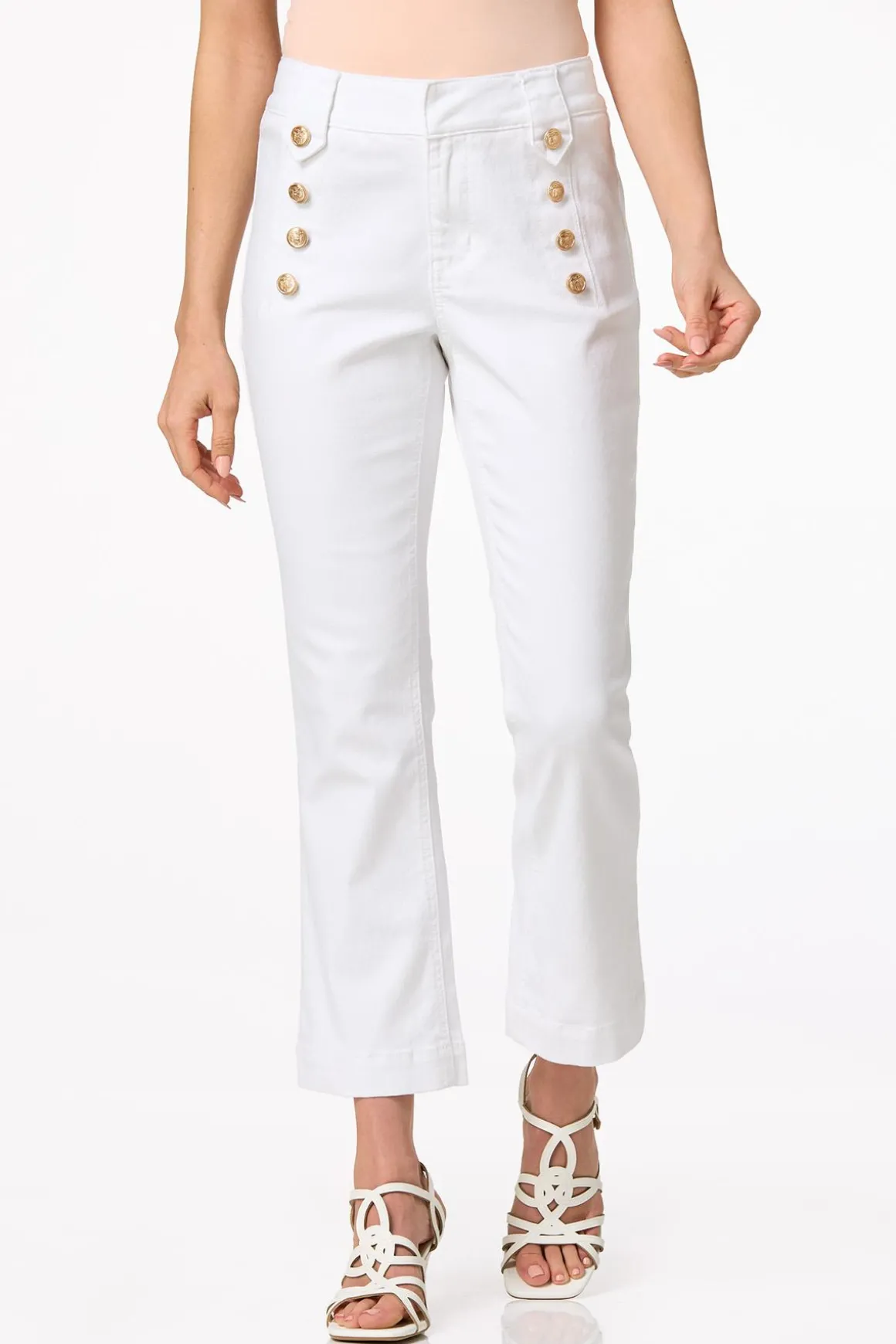 Petite White Sailor Button Jeans