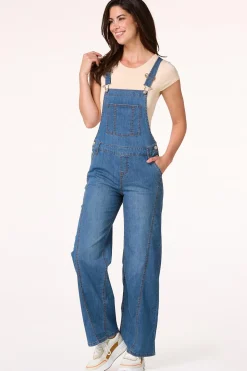 Petite Wide Leg Denim Overalls