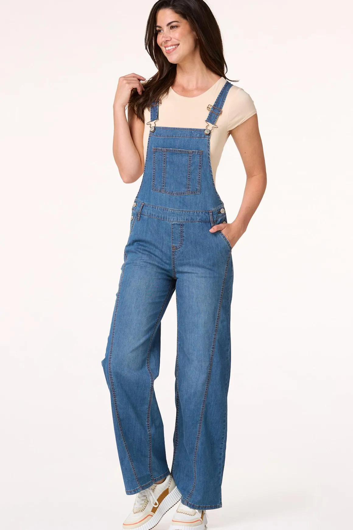 Petite Wide Leg Denim Overalls
