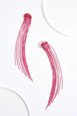 Pink Chain Tassel Earrings