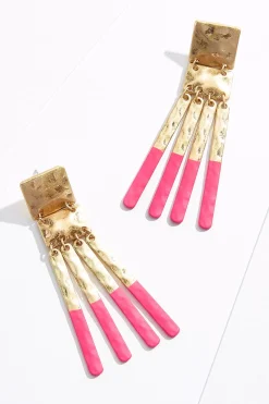 Pink Gold Metal Tassel Earrings