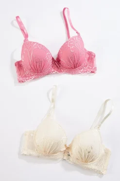 Pink Ivory Lace Bra Set