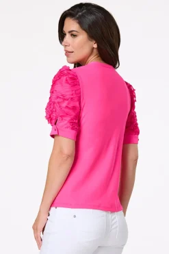 Pink Textured Puff Sleeve Top