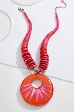 Pink Wood Resin Pendant Necklace