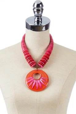 Pink Wood Resin Pendant Necklace
