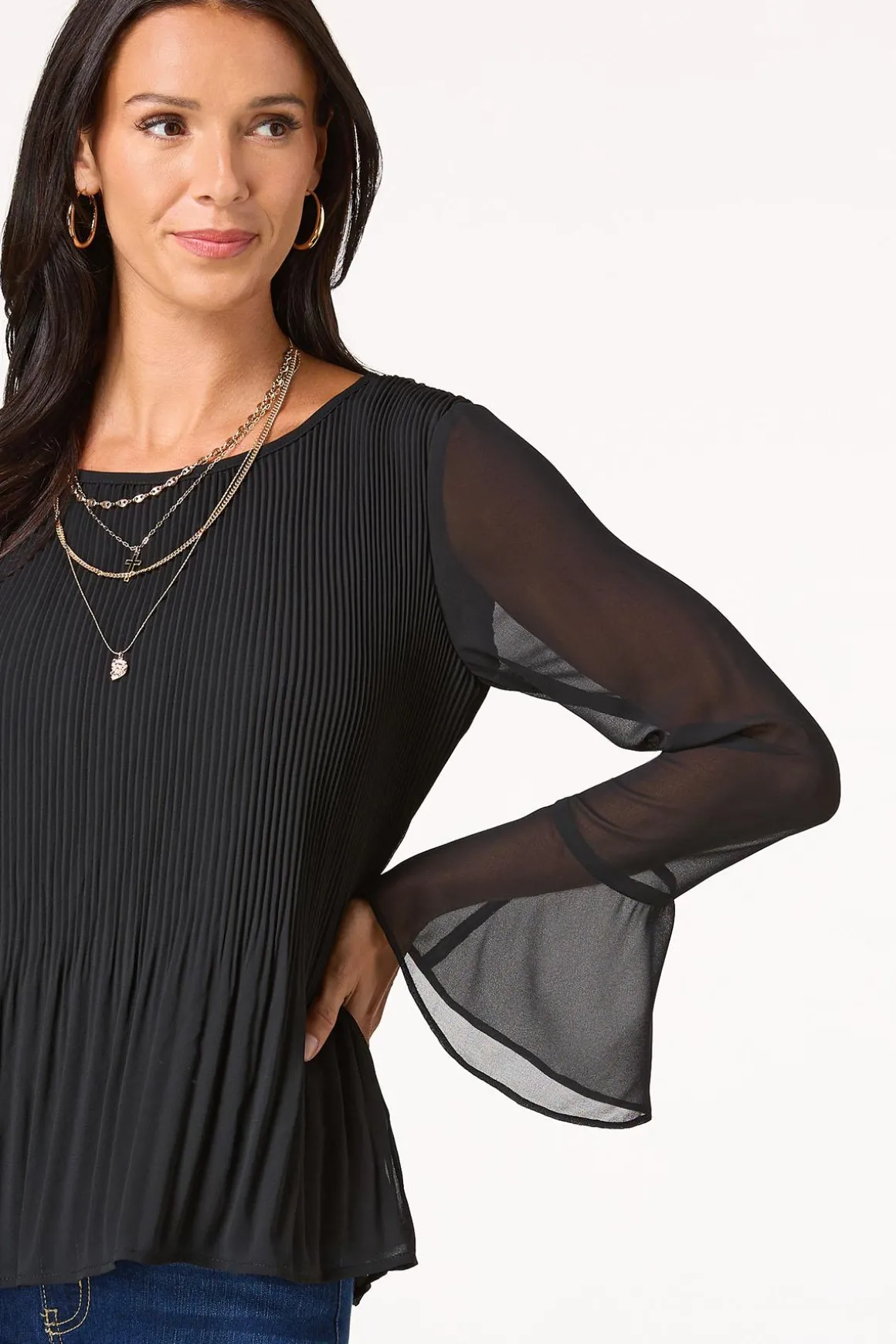 Pleated Bell Sleeve Top