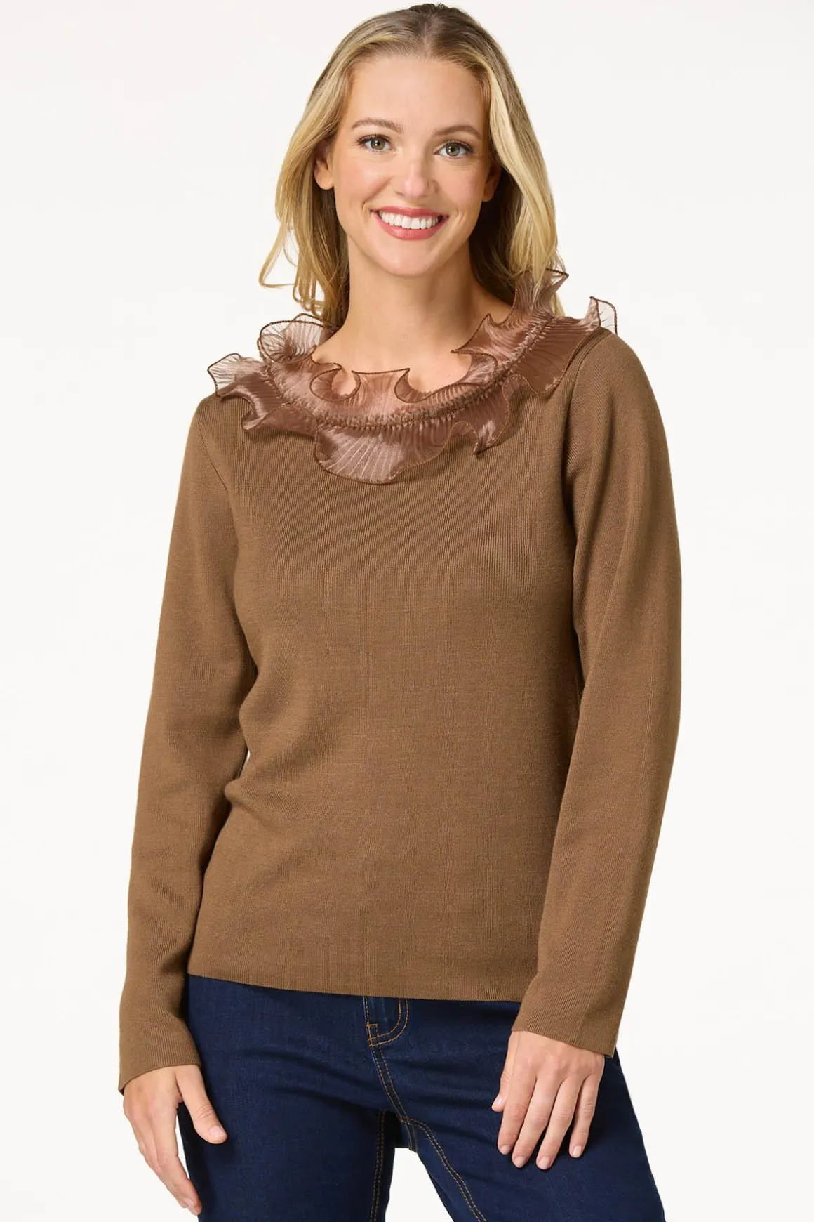 Pleated Ruffled Neck Sweater