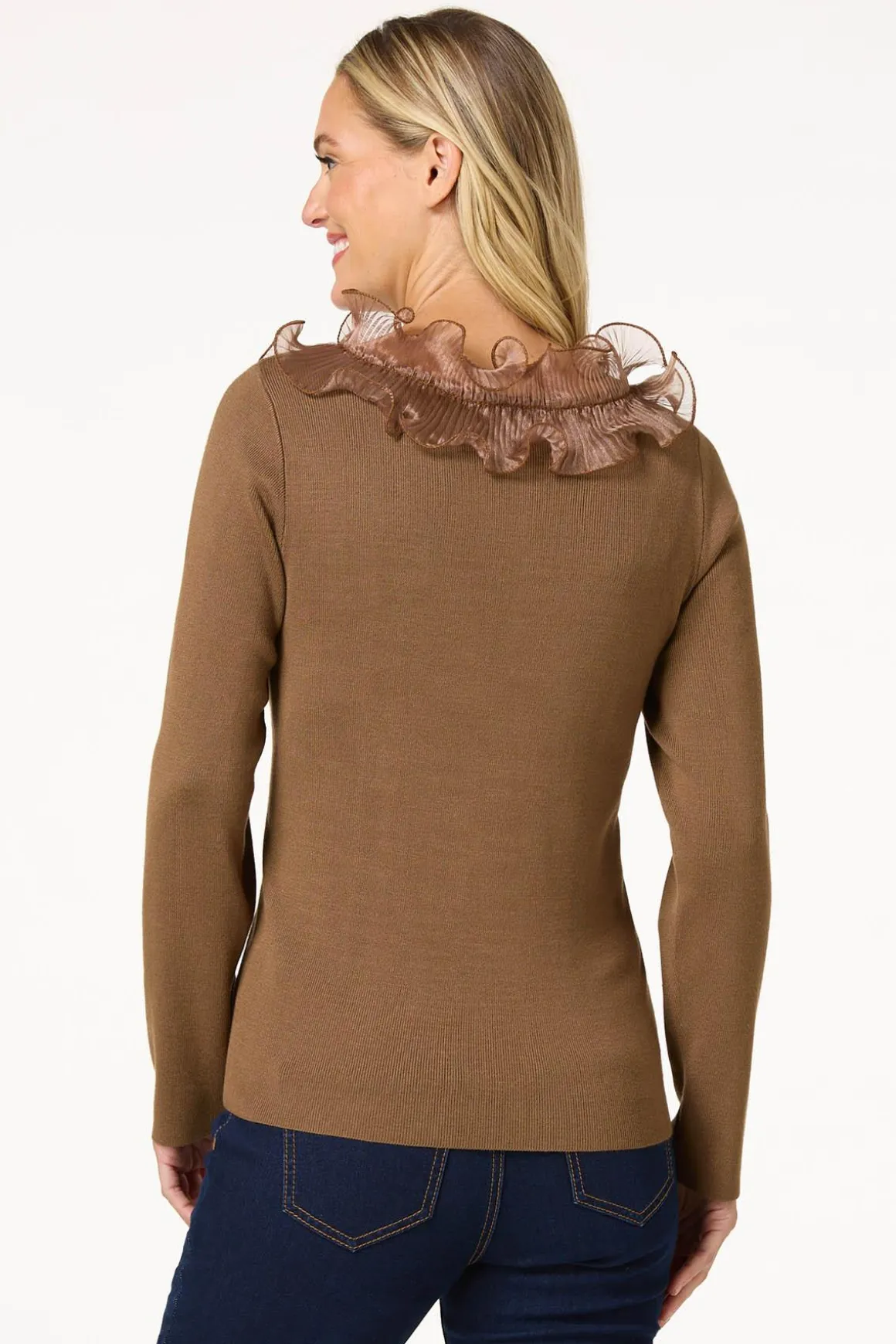Pleated Ruffled Neck Sweater