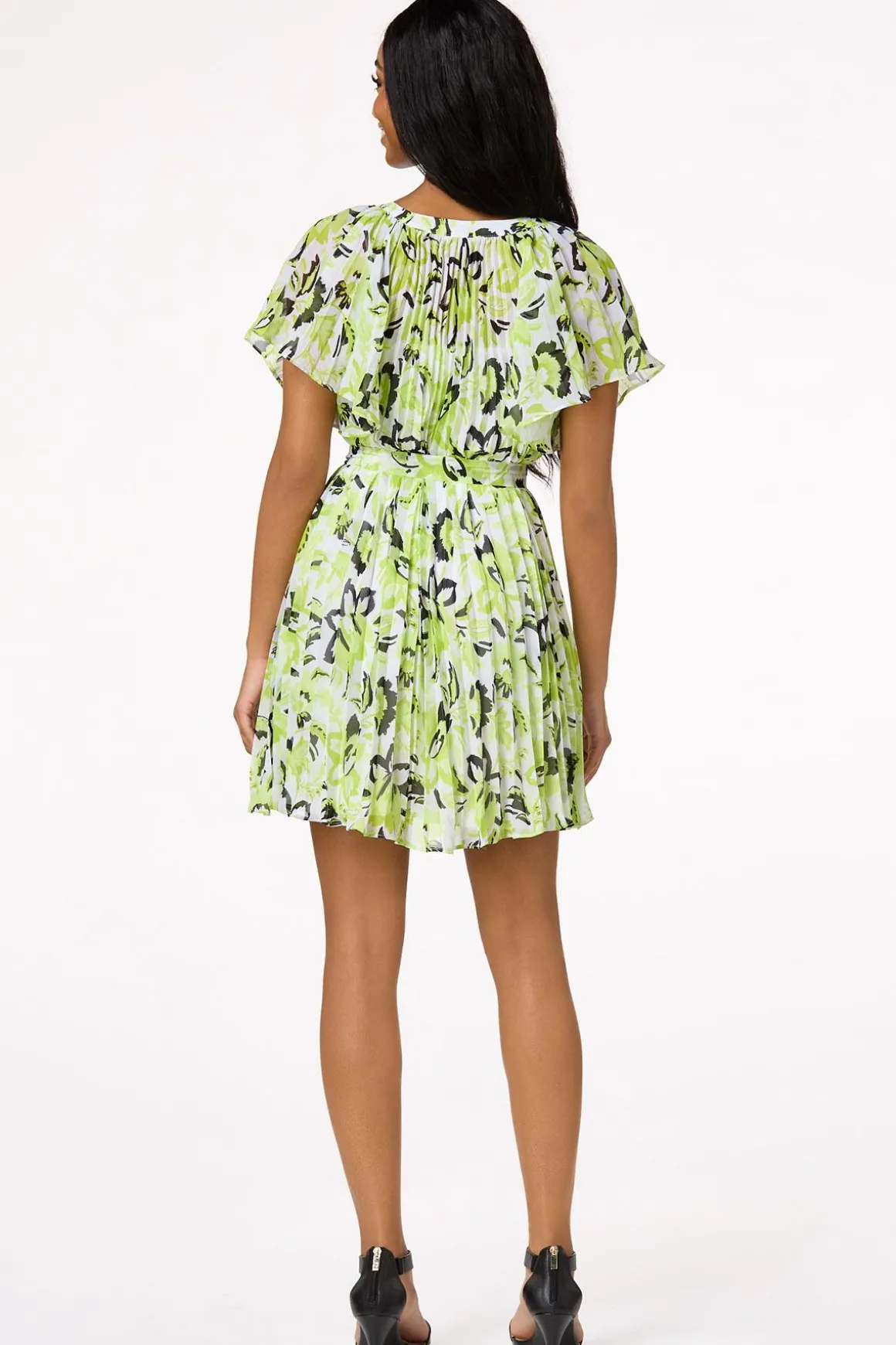 Pleated Ruffled Sleeve Dress