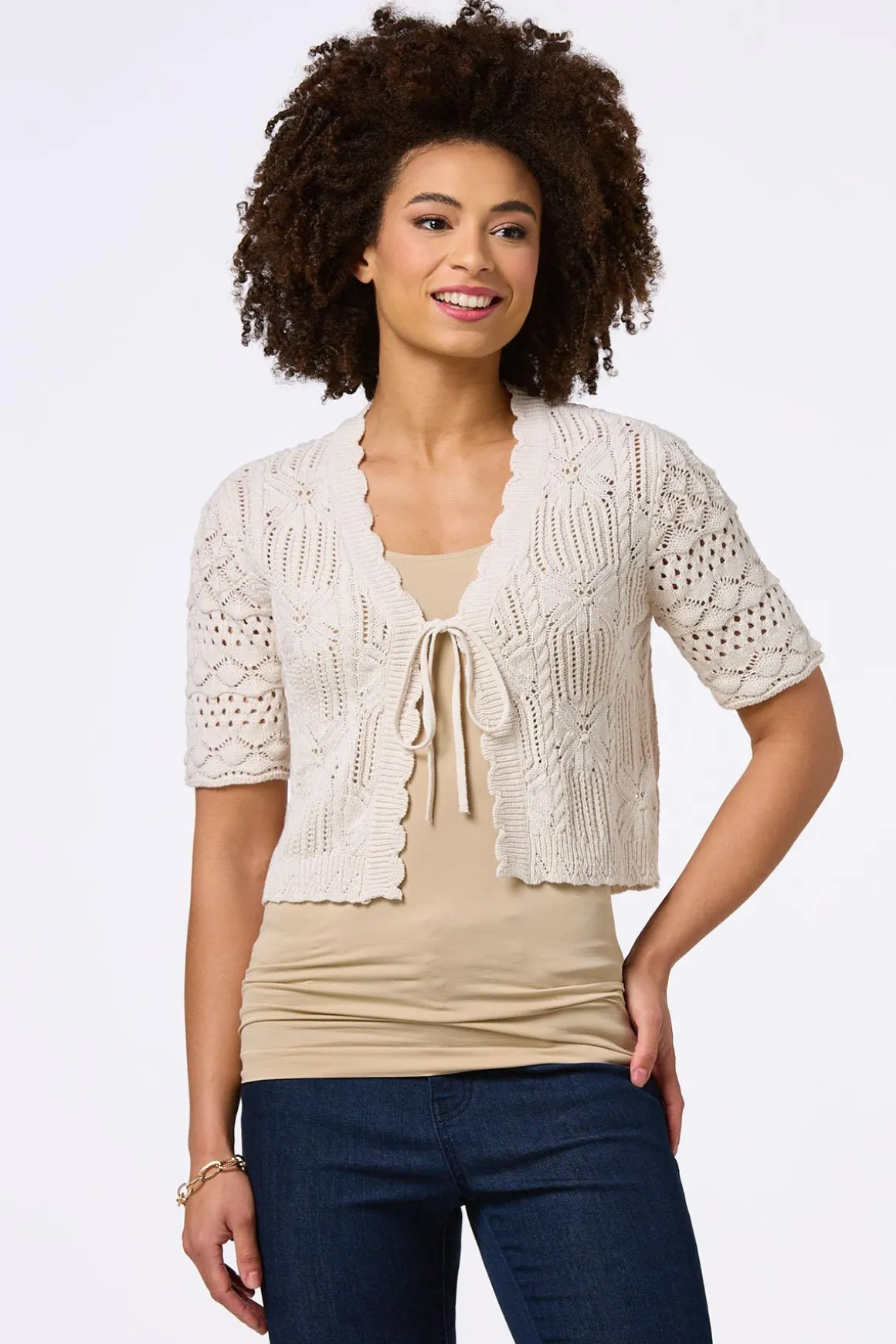 Pointelle Tie Front Cardigan