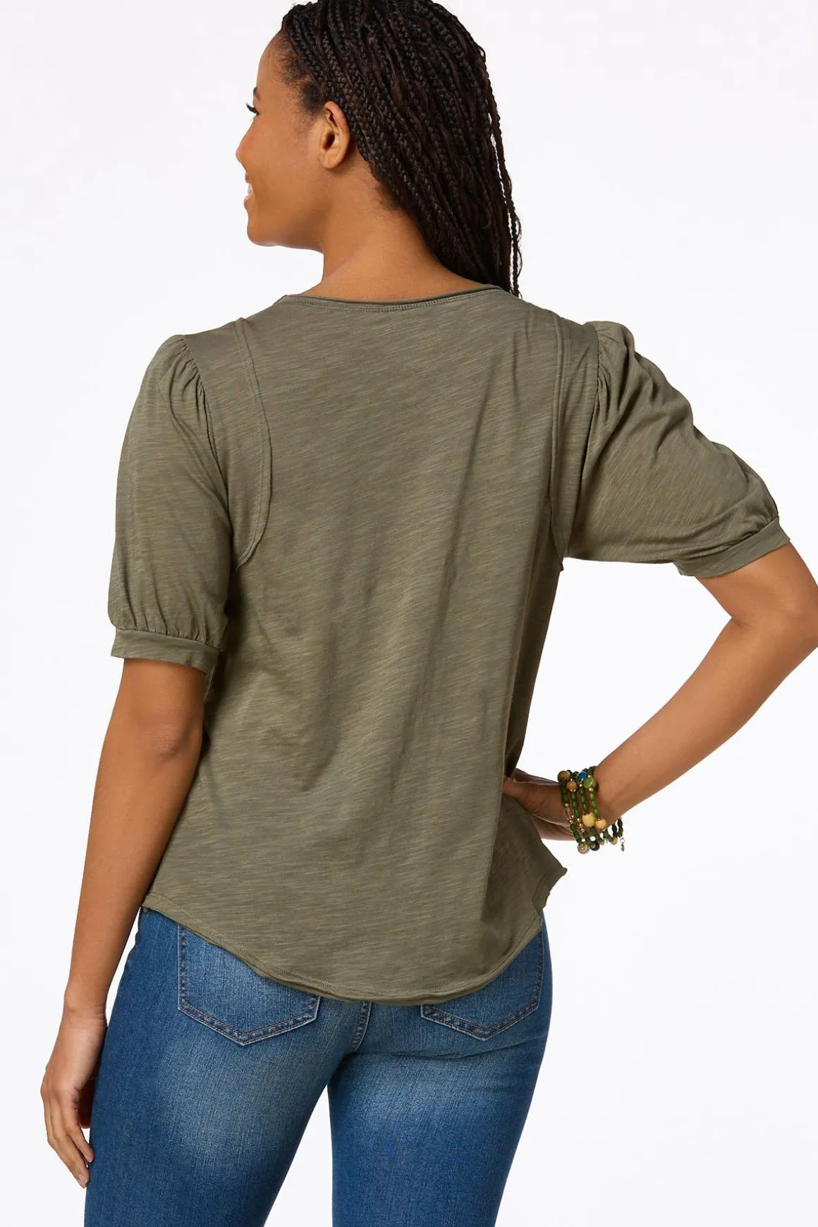 Puff Sleeve Snap Henley