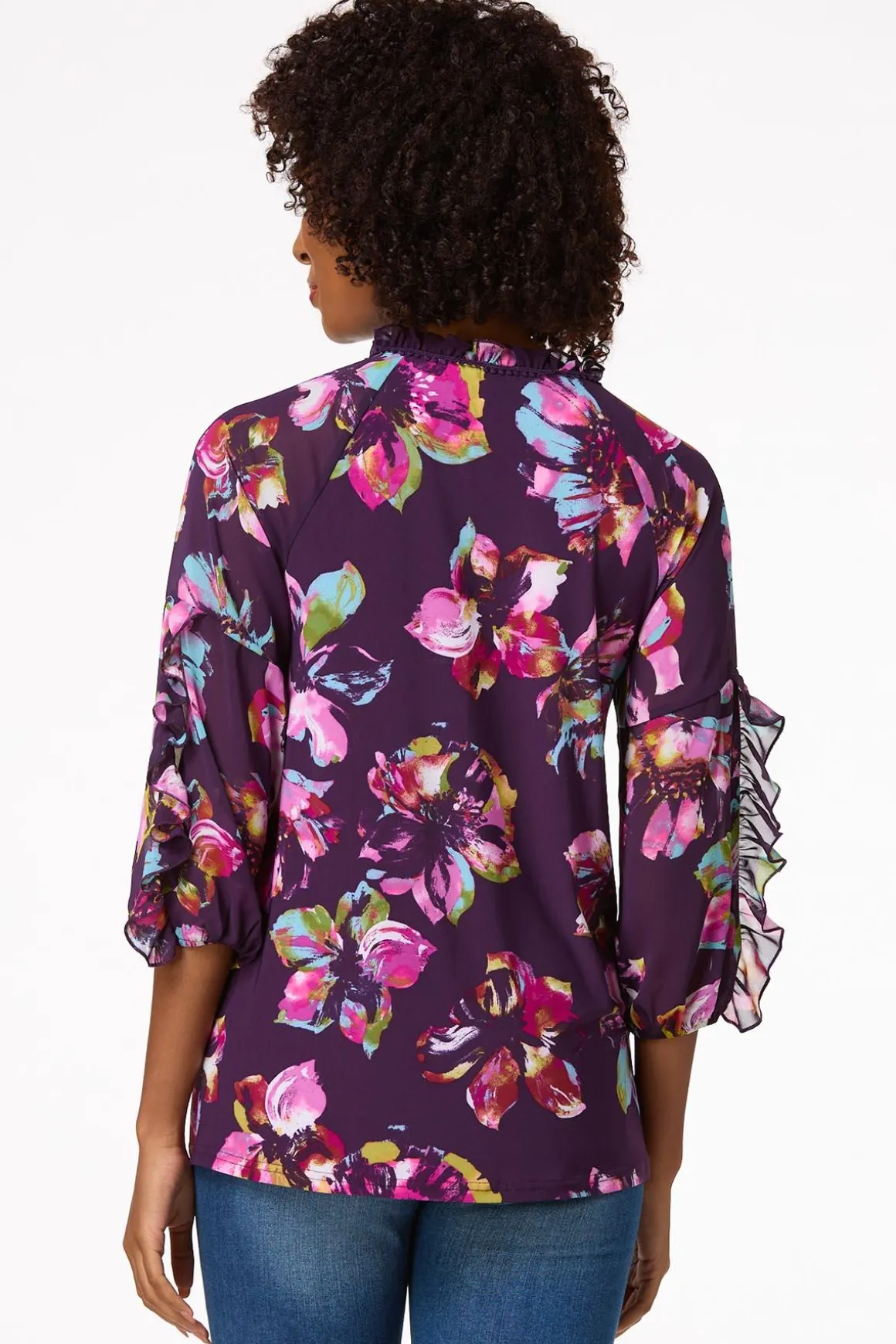 Purple Floral Ruffled Top