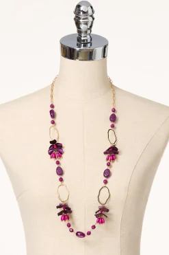 Purple Petal Long Necklace Set