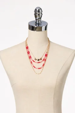 Red Pink Mixed Bead Necklace Set