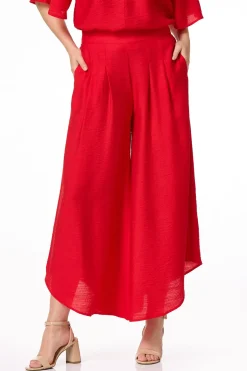 Red Pleated Wide Leg Pants