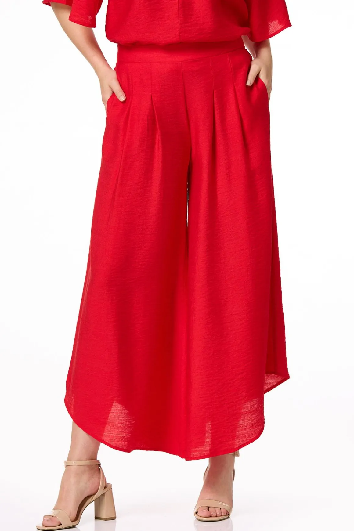 Red Pleated Wide Leg Pants