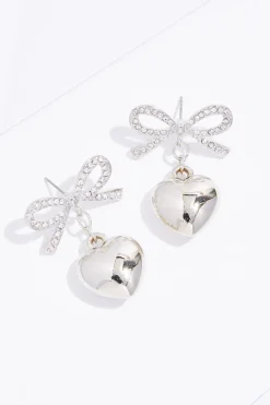 Rhinestone Bow Heart Earrings