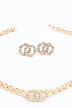 Rhinestone Circle Link Necklace Set