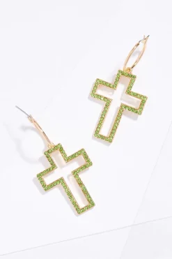 Rhinestone Cutout Cross Hoop Earrings