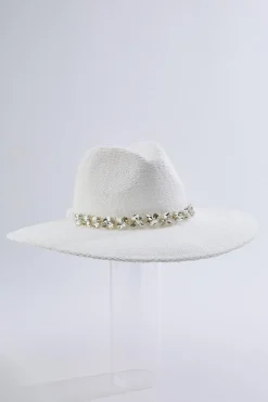 Rhinestone Embellished Panama Hat
