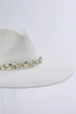 Rhinestone Embellished Panama Hat