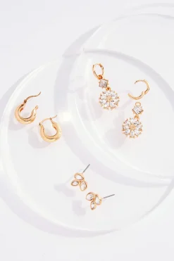 Rhinestone Flower Multi Earring Set