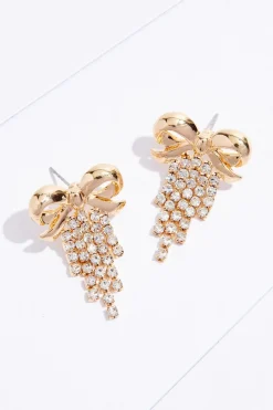 Rhinestone Fringe Bow Earrings
